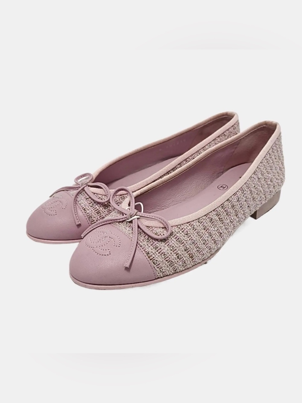 ❌sold❌CHANEL Pink Tweed & Leather Ballet Flats with Bow